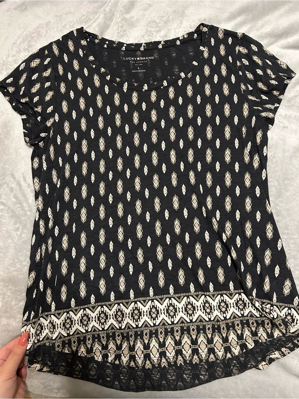 Lucky Brand Geometric Print Short Sleeve Women's Top